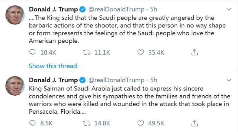 美国总统特朗普在社交网站&ldquo;推特&rdquo;发文。