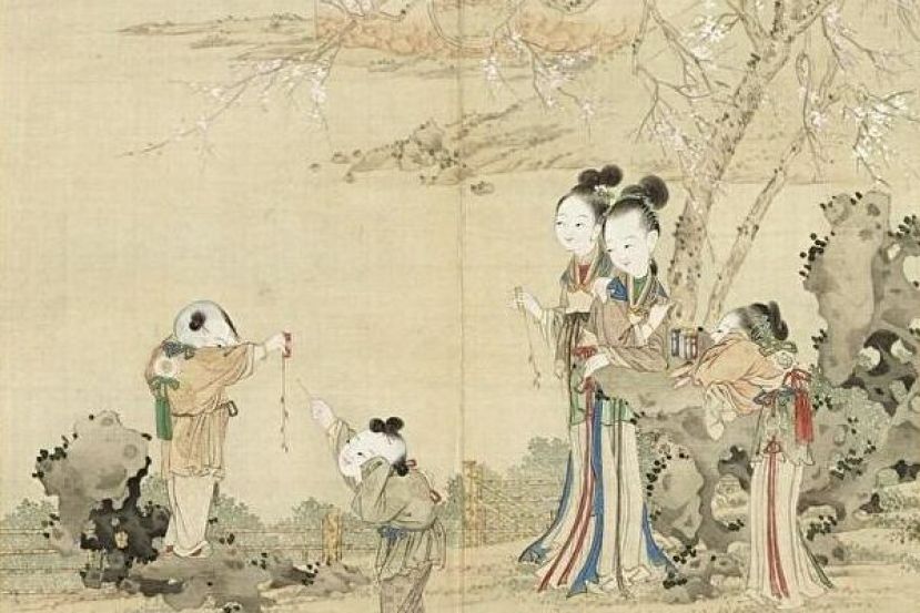 图示：升平乐事图　册　放鞭炮。台北国立故宫博物院藏。