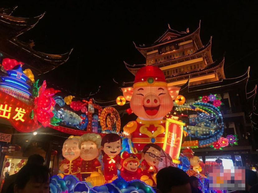 上海豫园新春民俗艺术灯会亮灯  &ldquo;财神猪&rdquo;受热捧