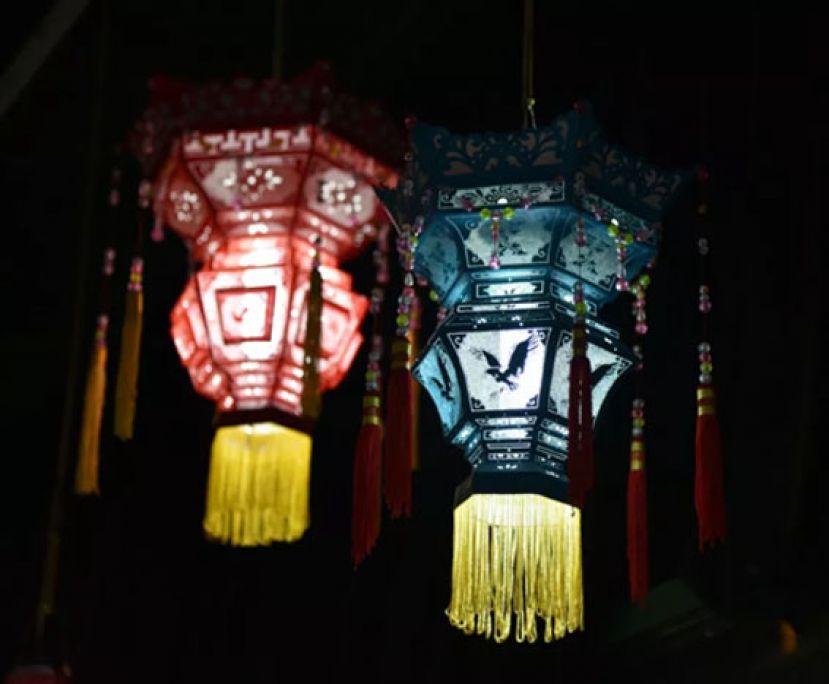 图示：仙居皤滩古镇无骨花灯展示。