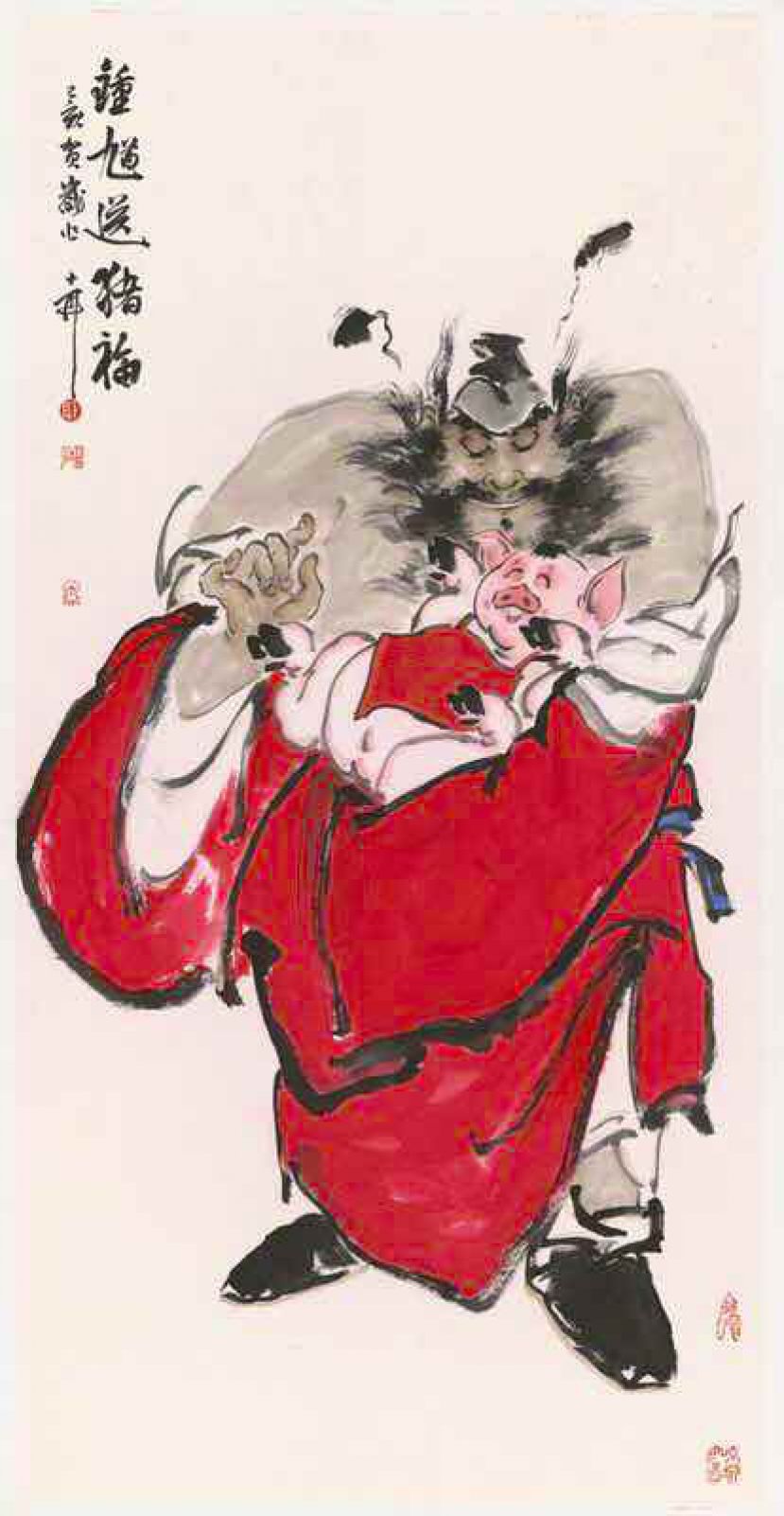 图示：2019己亥猪年贺岁画《钟馗送猪福图》走红网络。