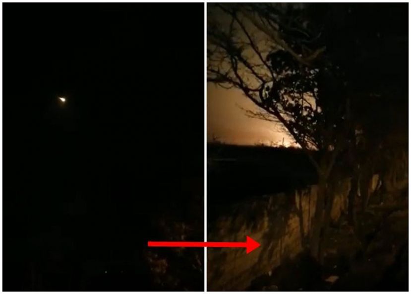 网传客机于半空已变火球（左图），之后直撞地面坠毁（右图）。