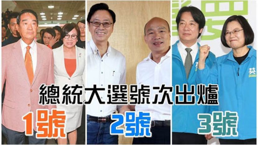 台湾总统选举周一举行抽签礼，宋、韩、蔡分别抽得1、2、3号。