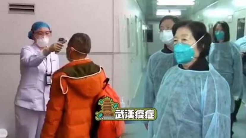 武汉机场为旅客测量体温（左），国务院副总理孙春兰则到武汉视察疫情。