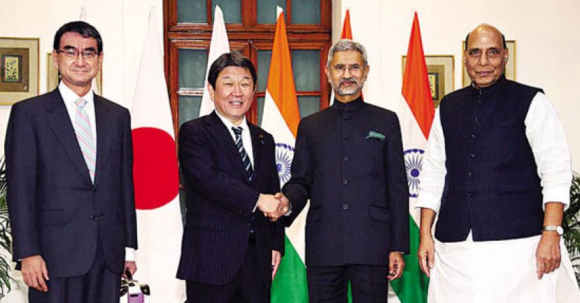 左起河野太郎、茂木敏充、苏杰生和辛格。